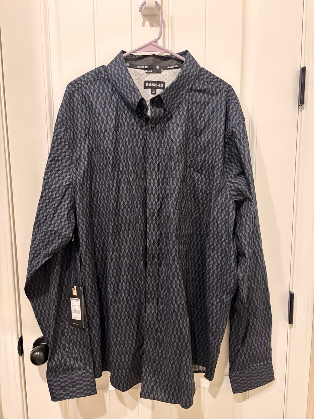 Rank-45 Men's Navy Geometric Button-Down Shirt
